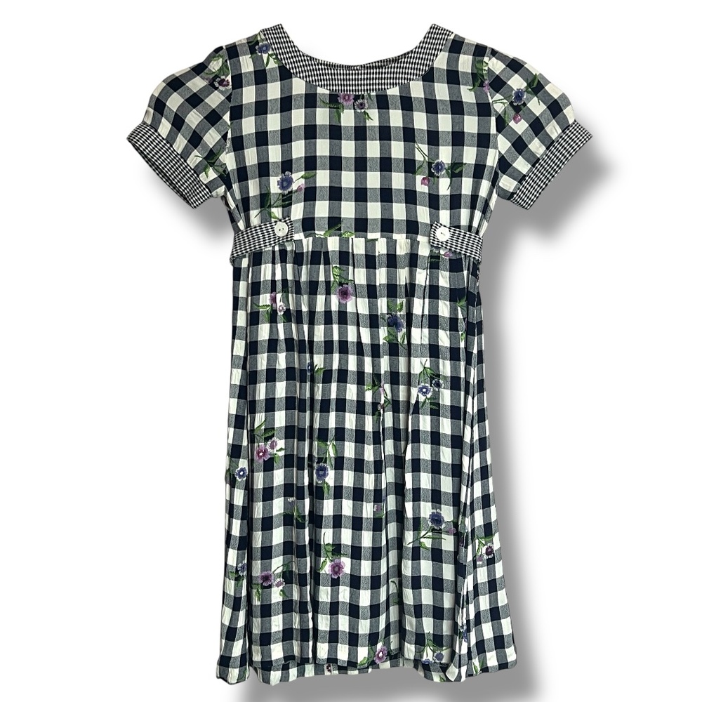 Vintage S.L. Fashions Girls Dress Size 4 Made in USA Checkered‎ Floral Print